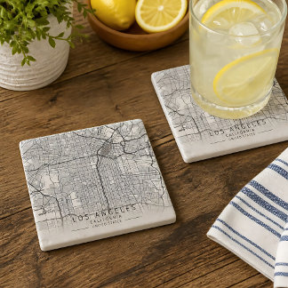 Contemporary Los Angeles California Street Map Stone Coaster