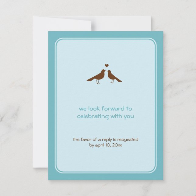 Contemporary love birds blue wedding response (Front)