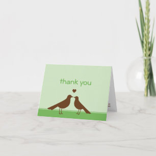 Contemporary love birds green brown thank you card