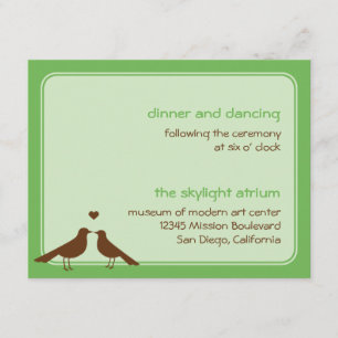 Contemporary love birds green wedding reception enclosure card