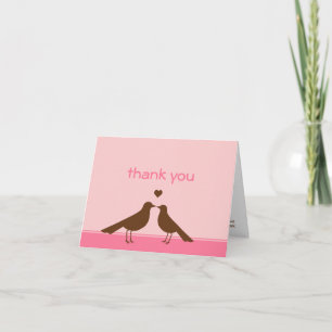 Contemporary love birds pink brown thank you card