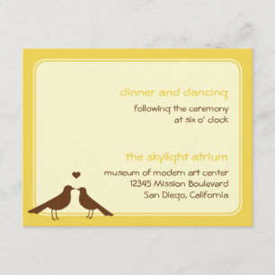 Contemporary love birds yellow wedding reception enclosure card