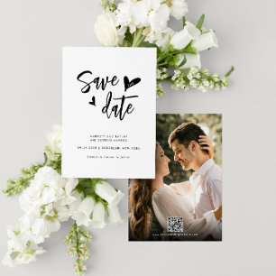 Contemporary Lovely Heart Photo QR Code Wedding Save The Date
