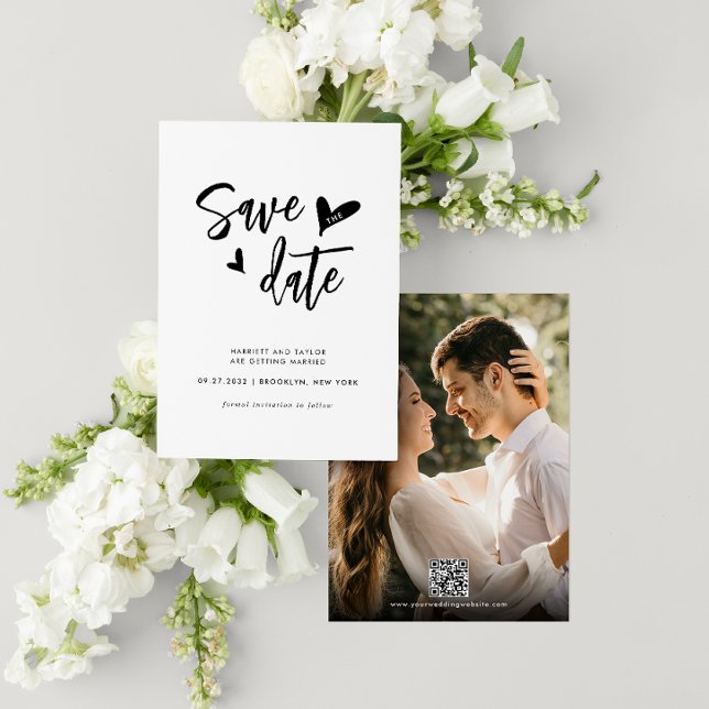 Contemporary Lovely Heart Photo QR Code Wedding Save The Date (Creator Uploaded)