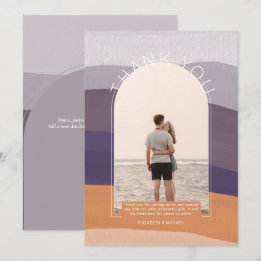 Contemporary Mauve Orange Striped PHOTO THANK YOU Invitation