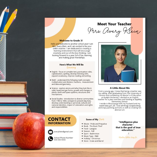 Contemporary Meet The Teacher Hand Out Poster (Essential for teachers)