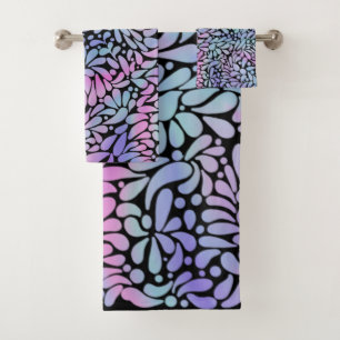 Contemporary mermaid coloured petals bath towel set