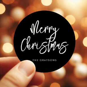 Contemporary Merry Christmas Black Classic Round Sticker