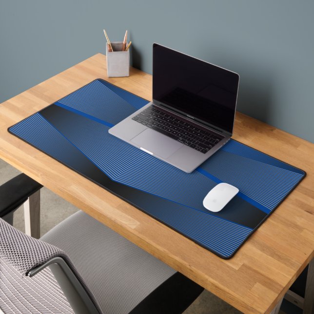 Contemporary Metal Grey Abstract On Blue Desk Mat (Office 2)