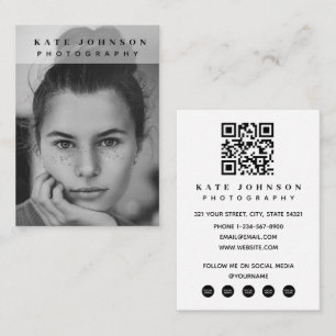 Contemporary Minimal Photo QR Code Social Media Business Card