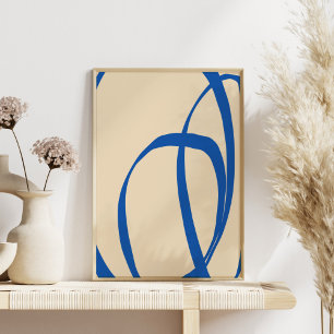 Contemporary Minimalist Blue Abstract Line Art Poster