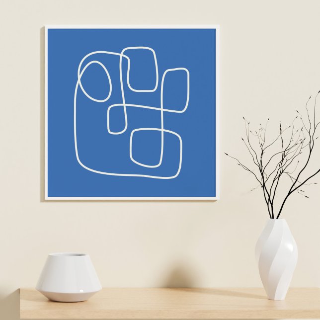 Contemporary Minimalist Line Art Drawing in Blue Poster (Creator Uploaded)