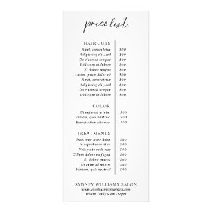 Contemporary Minimalist Modern Price List Rack Card