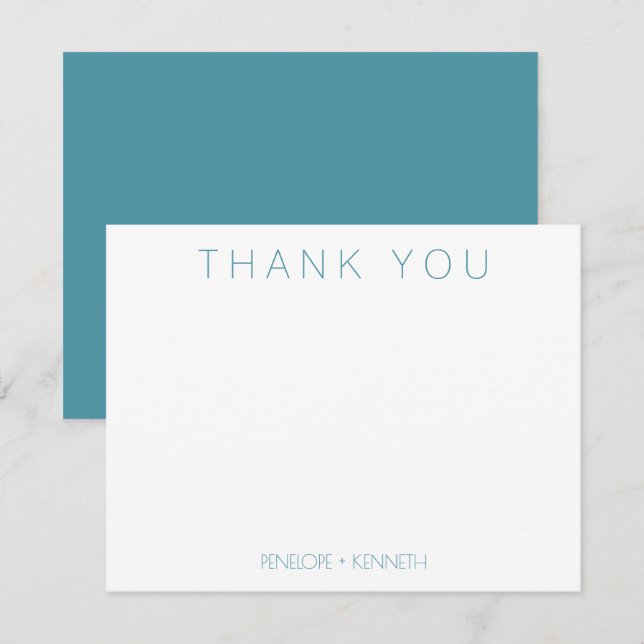 Contemporary Minimalist Personalised Teal Wedding Thank You Card (Front/Back)