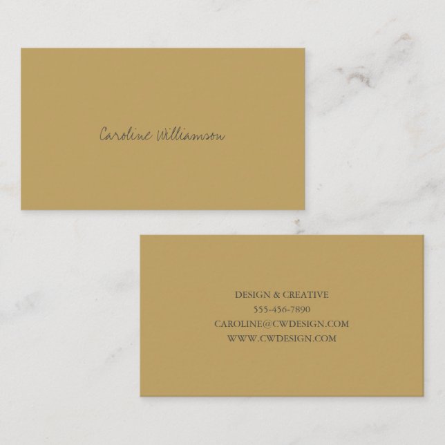 Contemporary Minimalist Script Name Mustard Yellow Business Card (Front/Back)