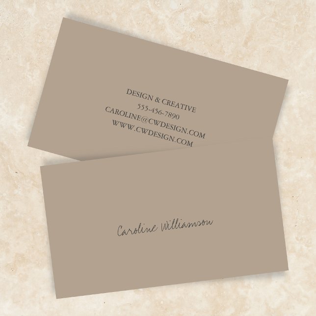 Contemporary Minimalist Script Name Tan Brown Business Card (Creator Uploaded)