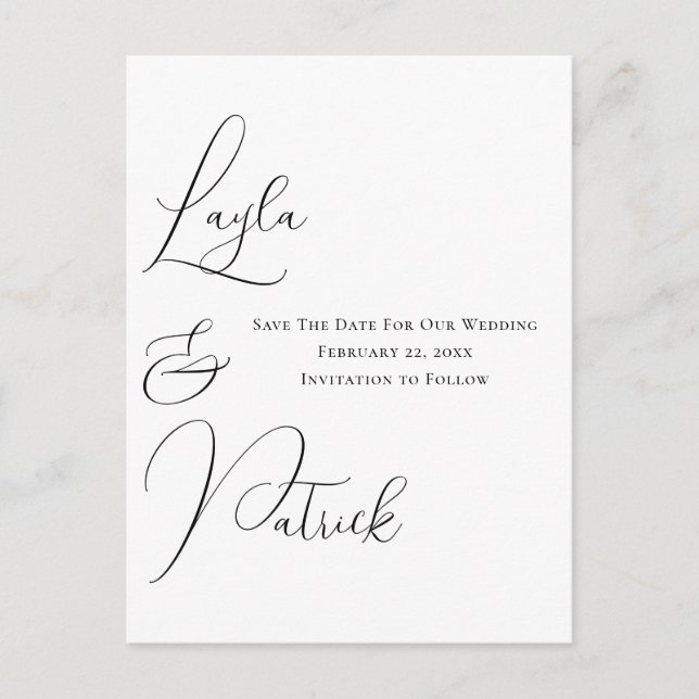 Contemporary Minimalist Wedding Save The Date Postcard (Front)