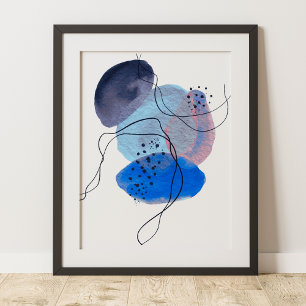Contemporary Modern Abstract Art Blue Navy Black Poster