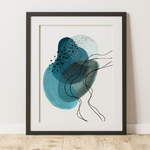 Contemporary Modern Abstract Art Green Black Poster