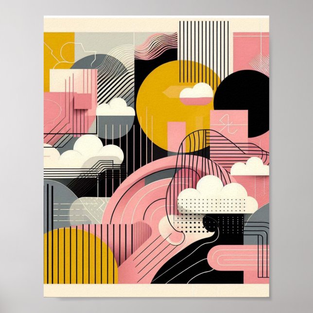 Contemporary Modern Abstract Pink Yellow Black Poster (Front)