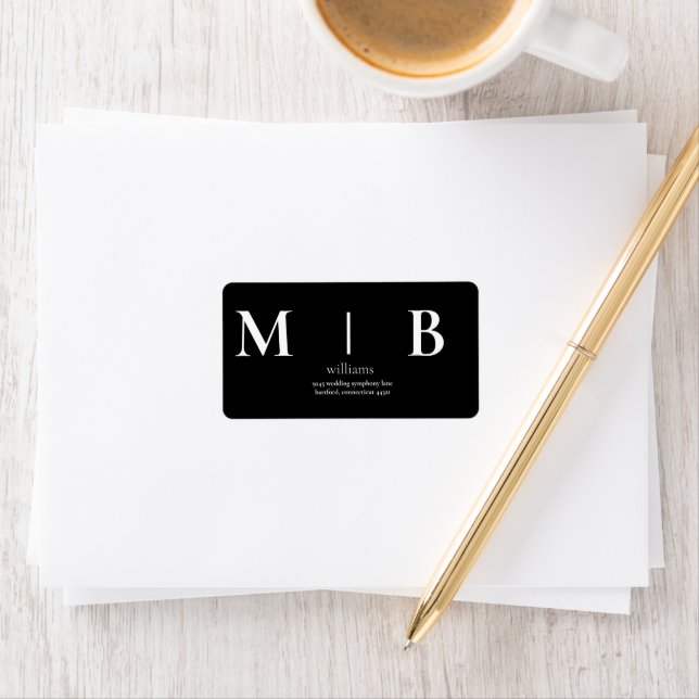 Contemporary Modern B/W Monogram Wedding Address Label (Insitu)