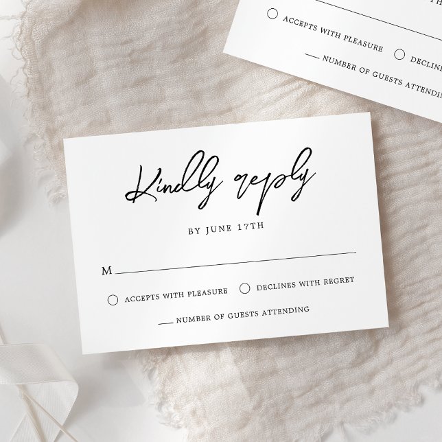 Contemporary Modern Black And White Wedding RSVP Card (Creator Uploaded)