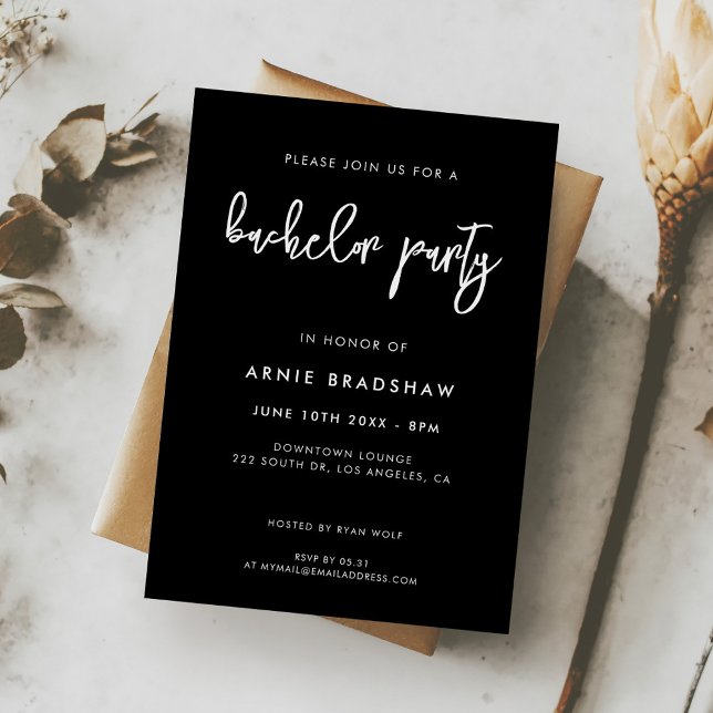 Contemporary modern black Bachelor Party Invitation (Creator Uploaded)