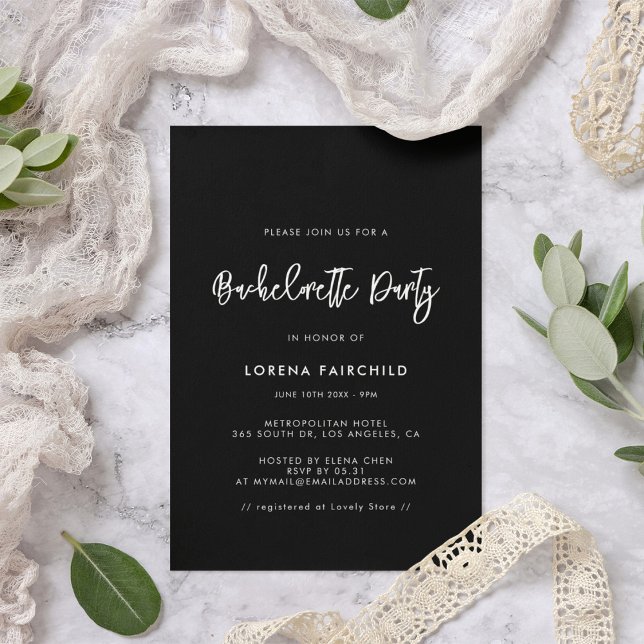 Contemporary modern black Bachelorette party Invitation (Creator Uploaded)