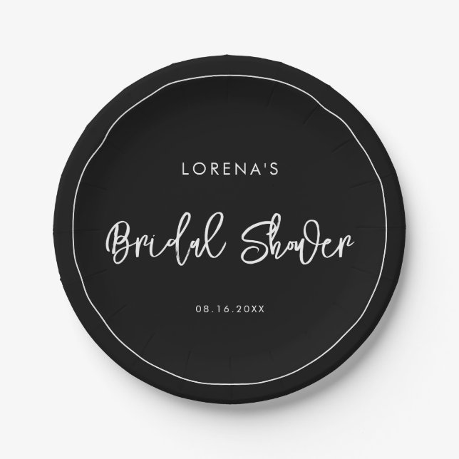 Contemporary modern black Bridal Shower Paper Plate (Front)