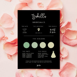 Contemporary Modern Black Bridesmaid info card