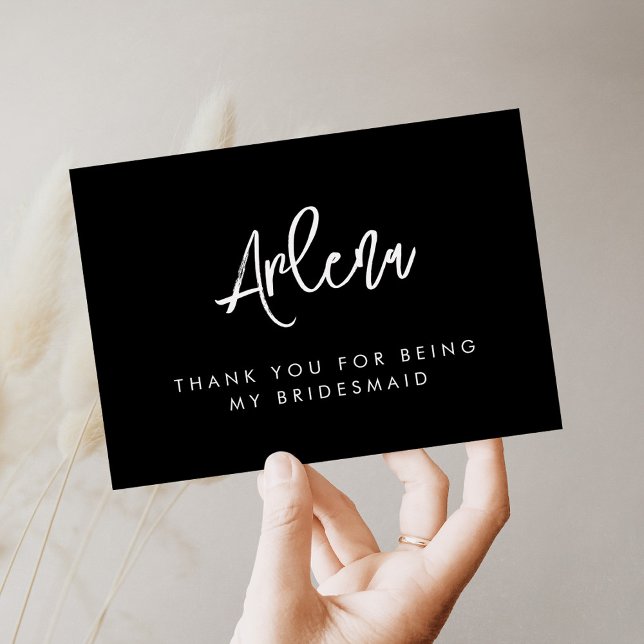 Contemporary modern black Bridesmaid Thank You Card (Creator Uploaded)