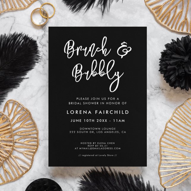 Contemporary Modern Black Brunch and Bubbly Invitation (Creator Uploaded)