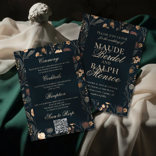 Contemporary Modern Black Floral Wedding Invitation