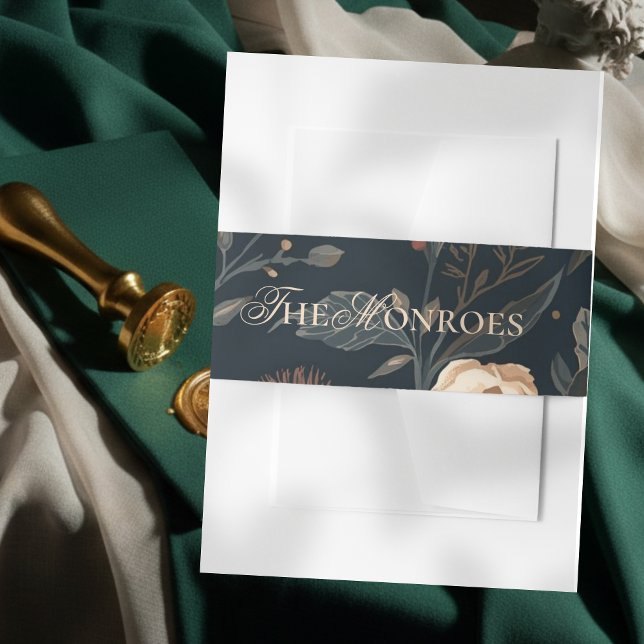 Contemporary Modern Black Floral Wedding Invitation Belly Band (Bring your invitation suite together with this Contemporary Modern Black Floral Wedding Belly Band!)