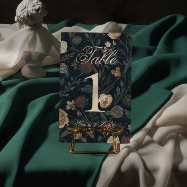 Contemporary Modern Black Floral Wedding Table Number (Guide guests to their seats with sophistication using these Contemporary Modern Table Number!)