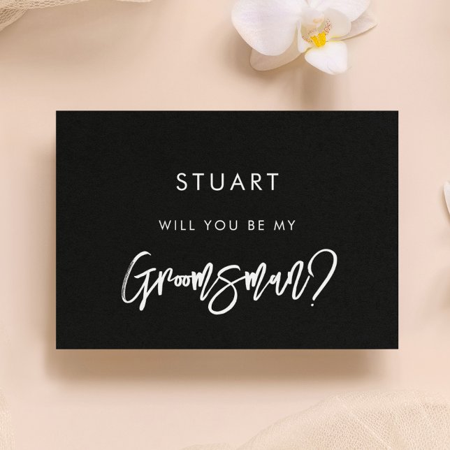 Contemporary modern black Groomsman proposal card (Creator Uploaded)