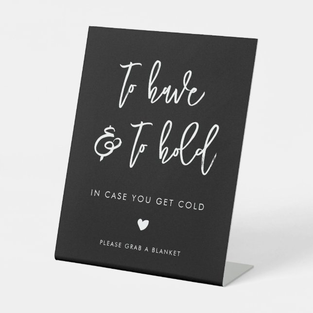 Contemporary modern black wedding blankets pedestal sign (Front)