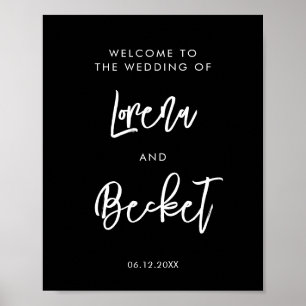 Contemporary modern black wedding custom welcome poster