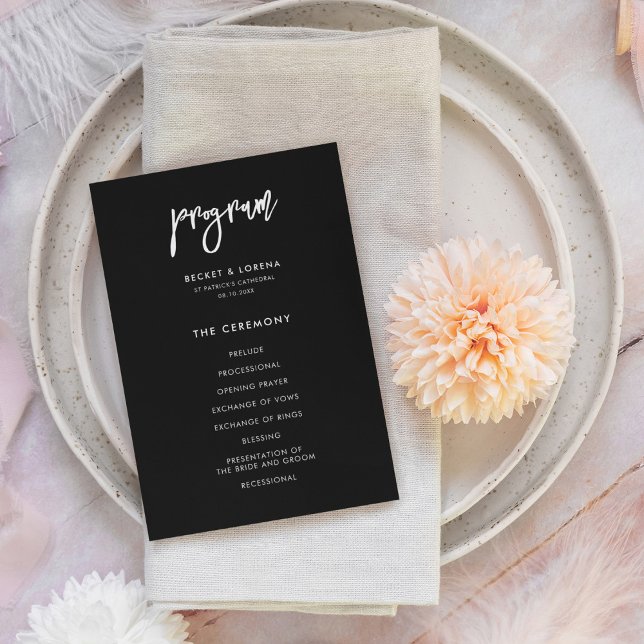 Contemporary modern black wedding double sided program (Creator Uploaded)