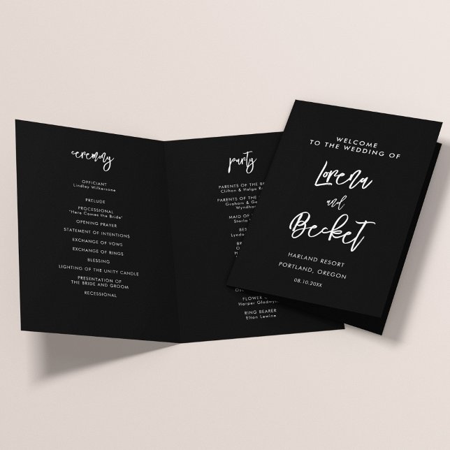 Contemporary modern black wedding folded program (Creator Uploaded)