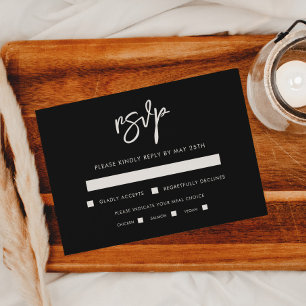 Contemporary modern black wedding meal choice RSVP card