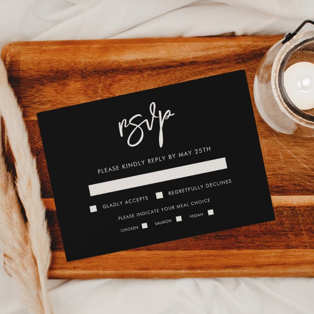 Contemporary modern black wedding meal choice RSVP card (Creator Uploaded)