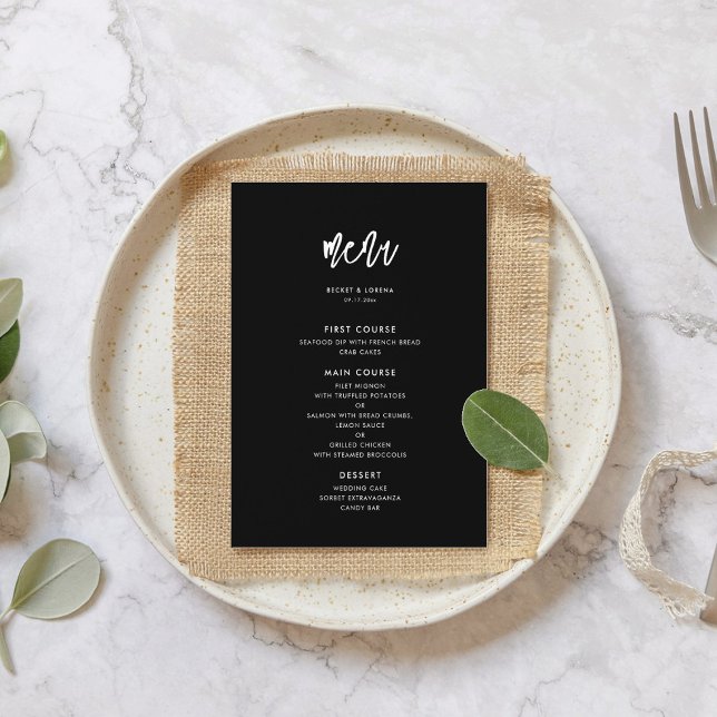 Contemporary modern black wedding menu (Creator Uploaded)