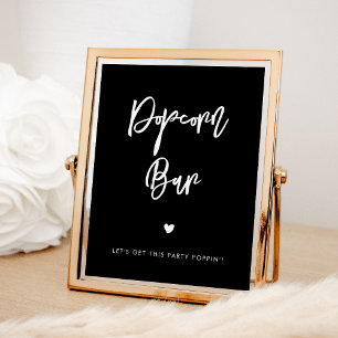 Contemporary modern black wedding Popcorn bar sign