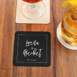 Contemporary modern black wedding square paper coaster<br><div class="desc">A bold and trendy typography for your wedding stationery,  simple yet elegant with a black and white theme. Fully customisable: you can change the colours of the font and background if needed.</div>
