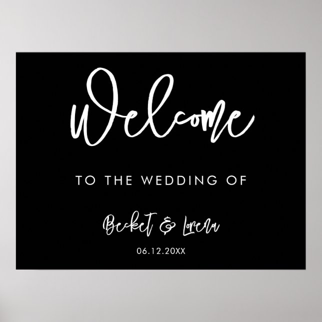 Contemporary modern black wedding welcome poster (Front)