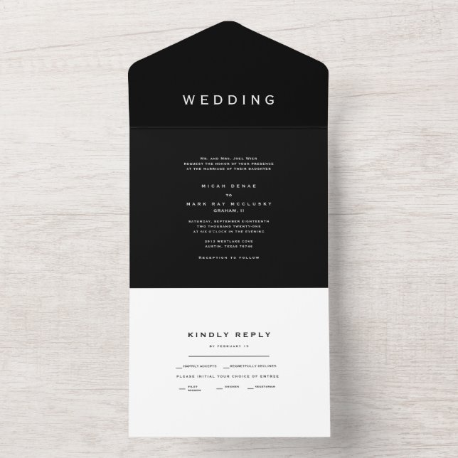 Contemporary Modern Black & White Wedding All In One Invitation (Inside)