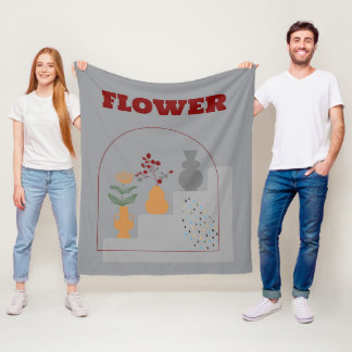 Contemporary Modern Boho Grey Fleece Blanket