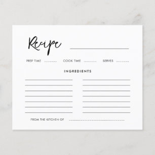 Contemporary modern Bridal shower recipe card