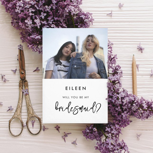 Contemporary modern Bridesmaid proposal photo card (Creator Uploaded)